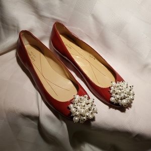 Kate Spade Red patent leather flats pearl cluster